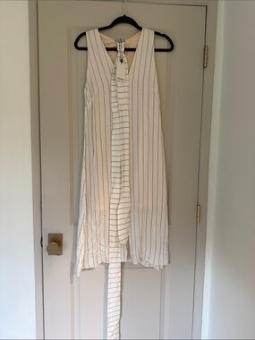 NWT Striped Cream Midi Dress with Tie, Size XS
